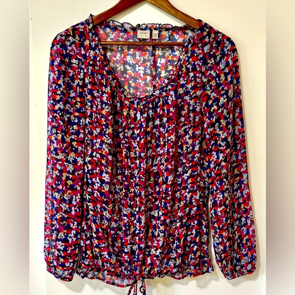 Esprit| Semi-Sheer Colourful Abstract Cinched Blouse Sz M - Picture 1 of 4